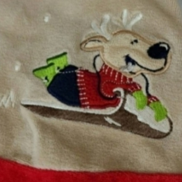 Vintage Winter Fleece Jumpsuit Outfit Reindeer Snow Red Tan, 3-6 Months Baby - Picture 4 of 6